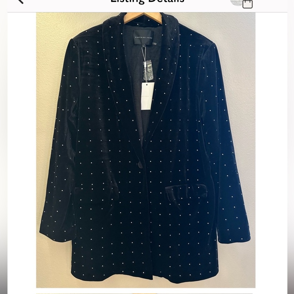 NWT Endless Rose Velvet Rhinestone Boyfriend Black Oversized Blazer
